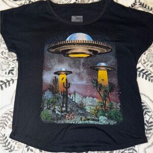 Black Graphic Tee with UFO Design